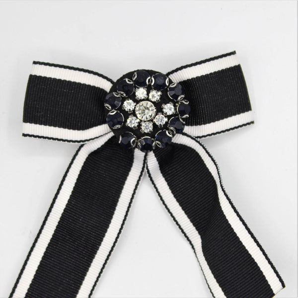Black and White Bow Tie with Strass and Pin 12x10 cm - ACCESSOIRES LEDUC