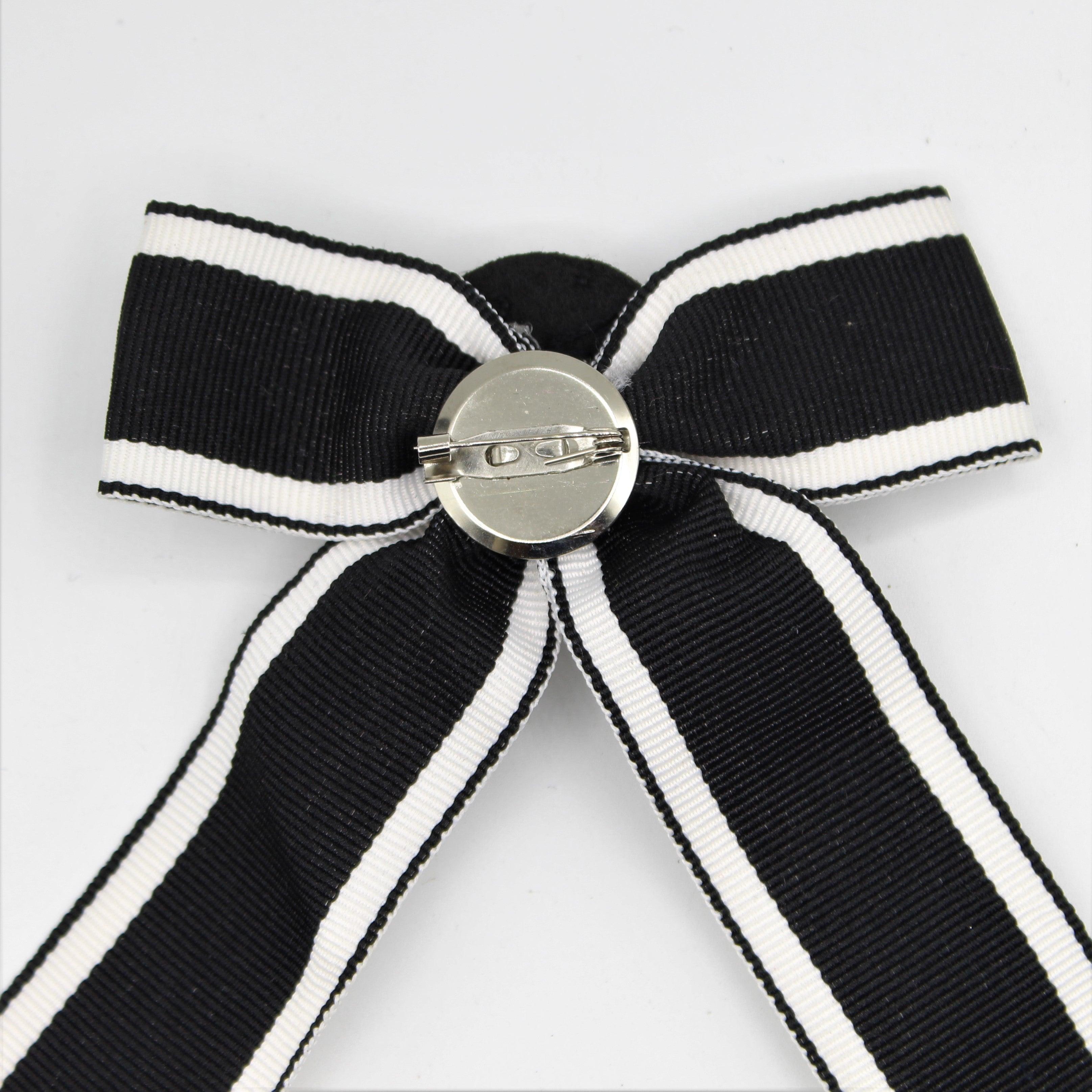 Black and White Bow Tie with Strass and Pin 12x10 cm - ACCESSOIRES LEDUC