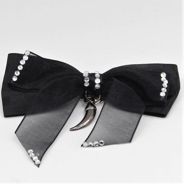 Black Bow Tie, Silver Horn with Strass and Pin 9x4cm - ACCESSOIRES LEDUC