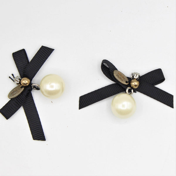 2x Black Bow Tie with Pearl and Strass, Handmade 40x20mm - ACCESSOIRES LEDUC BV