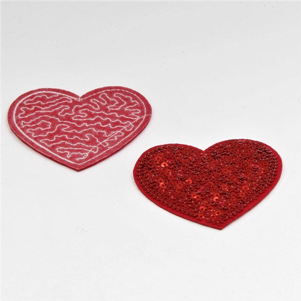 Set of 2 Red Heart Patch with Sequins 7cm - ACCESSOIRES LEDUC BV