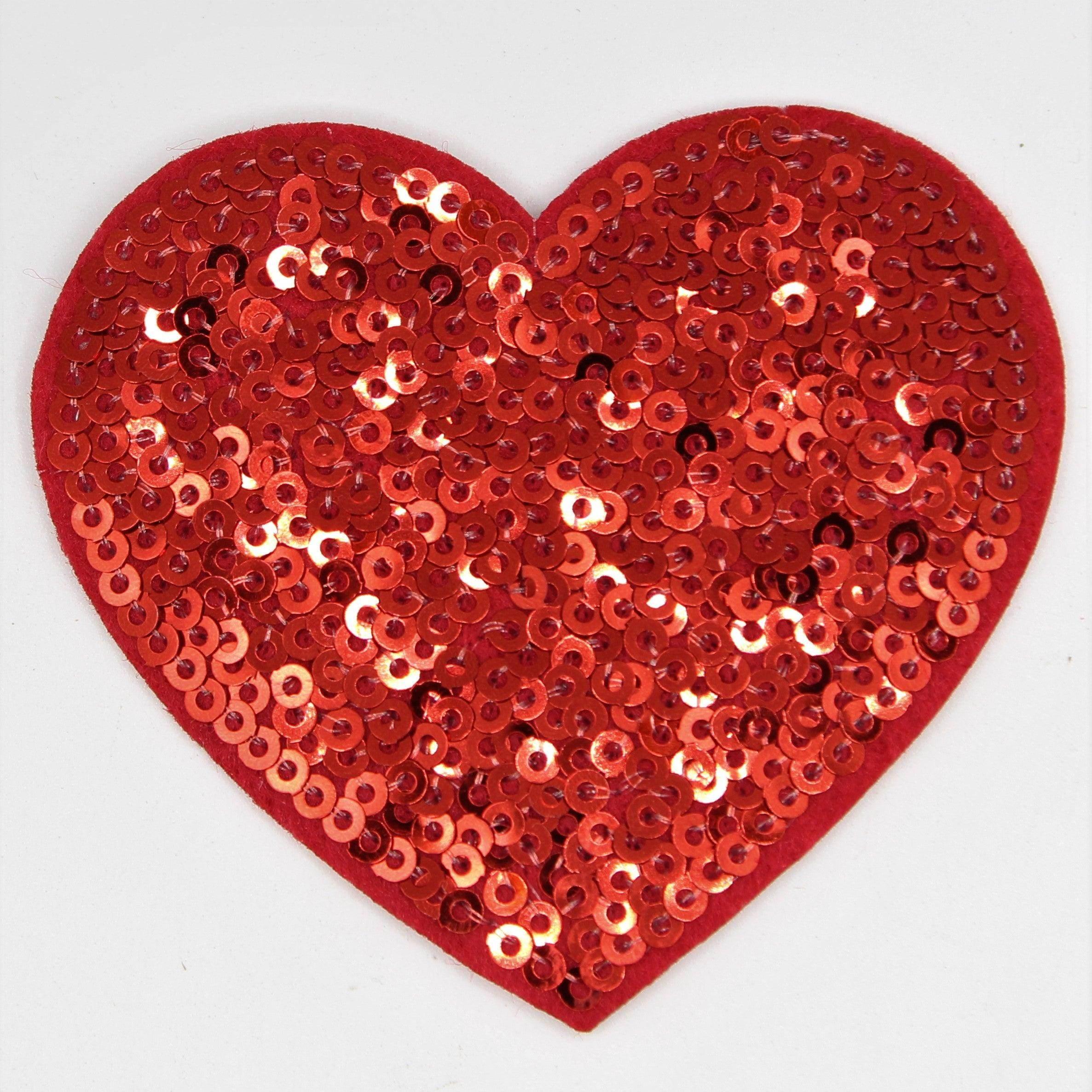 Set of 2 Red Heart Patch with Sequins 7cm - ACCESSOIRES LEDUC BV