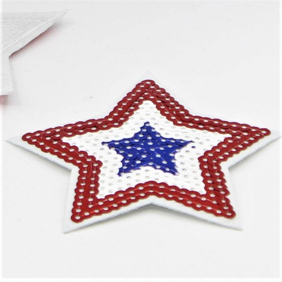 Set of 2 Star Patch with Red,White,Blue Sequins 9cm - ACCESSOIRES LEDUC BV
