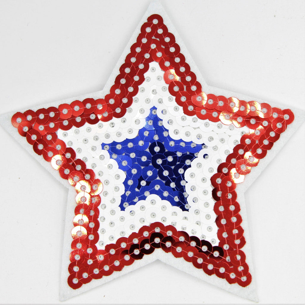 Set van 2 sterrenpatches met rode, witte en blauwe pailletten 9 cm - ACCESSOIRES LEDUC