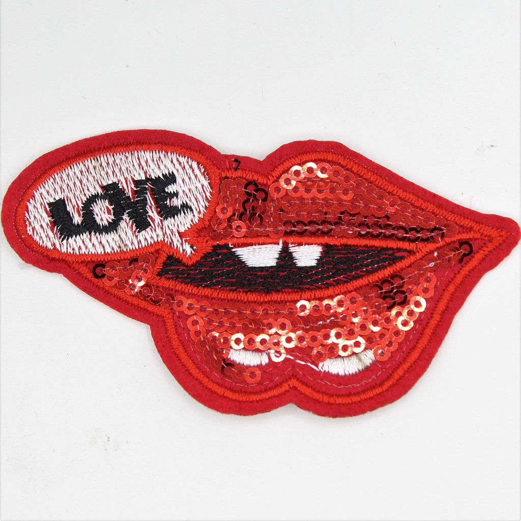 Set of 2 Red Patch Mouth saying "Love" with Sequins 9x5cm - ACCESSOIRES LEDUC