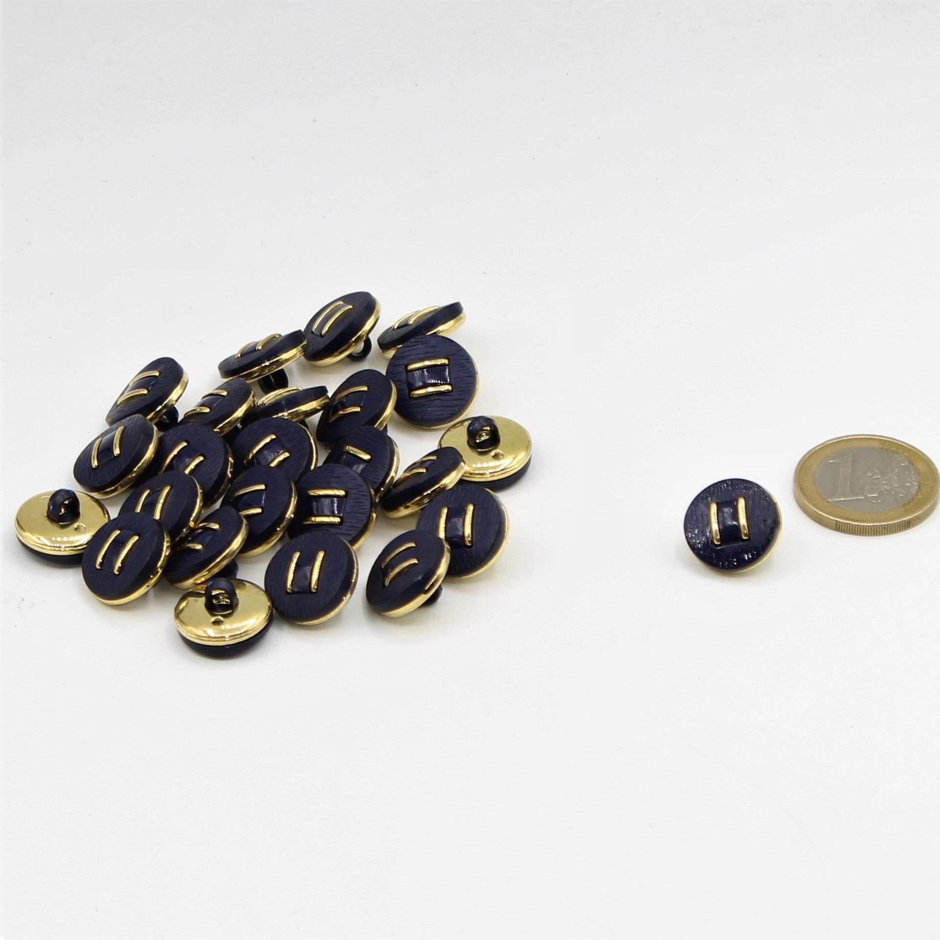 Blue / White Shank Button with 2 Golden Lines 15mm - ACCESSOIRES LEDUC BV