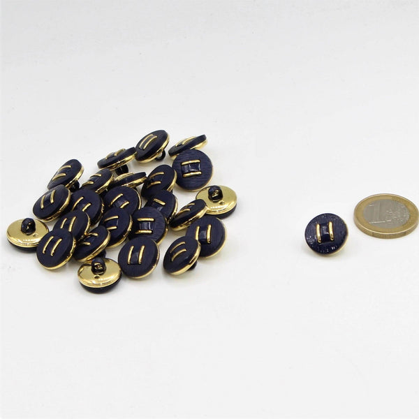 Blue / White Shank Button with 2 Golden Lines 15mm - ACCESSOIRES LEDUC BV