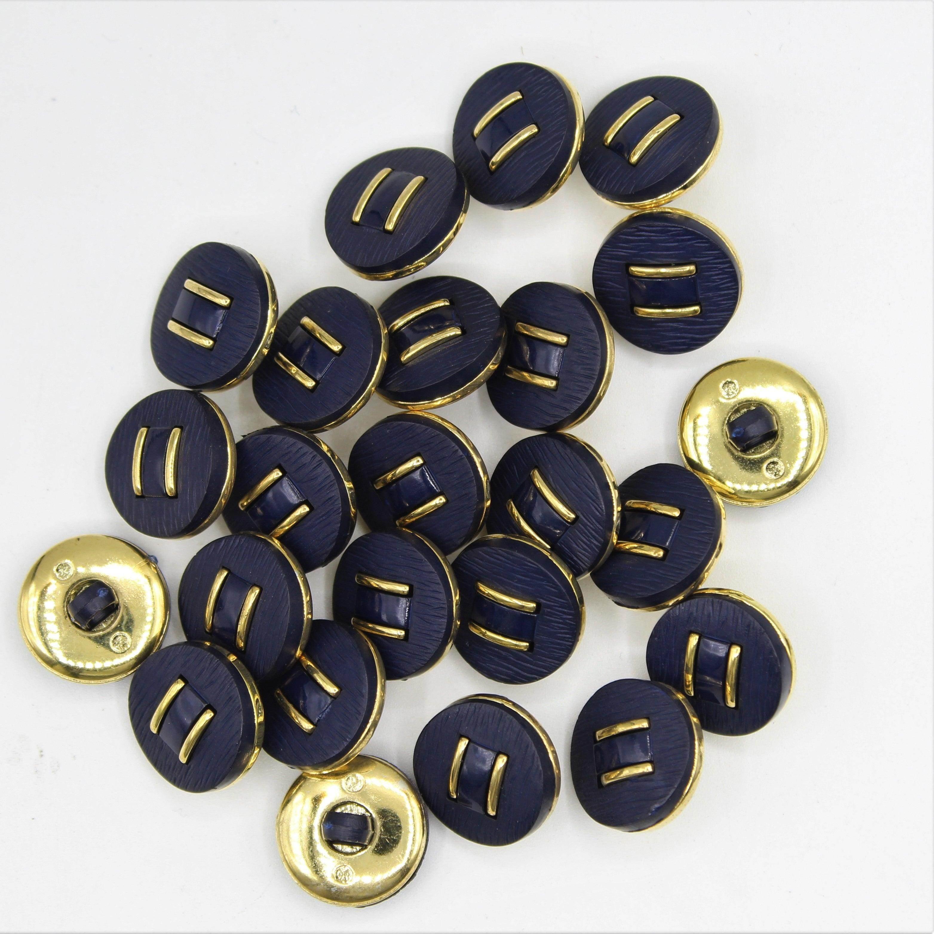 Blue / White Shank Button with 2 Golden Lines 15mm - ACCESSOIRES LEDUC BV