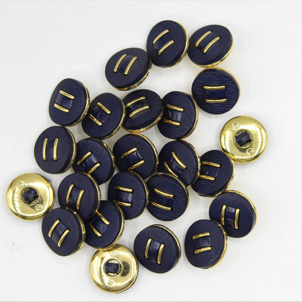 Blue / White Shank Button with 2 Golden Lines 15mm - ACCESSOIRES LEDUC BV