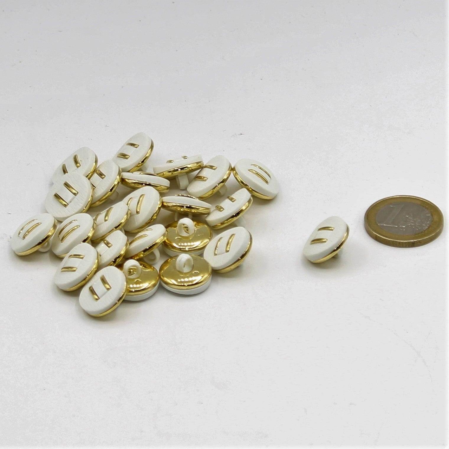 Blue / White Shank Button with 2 Golden Lines 15mm - ACCESSOIRES LEDUC BV