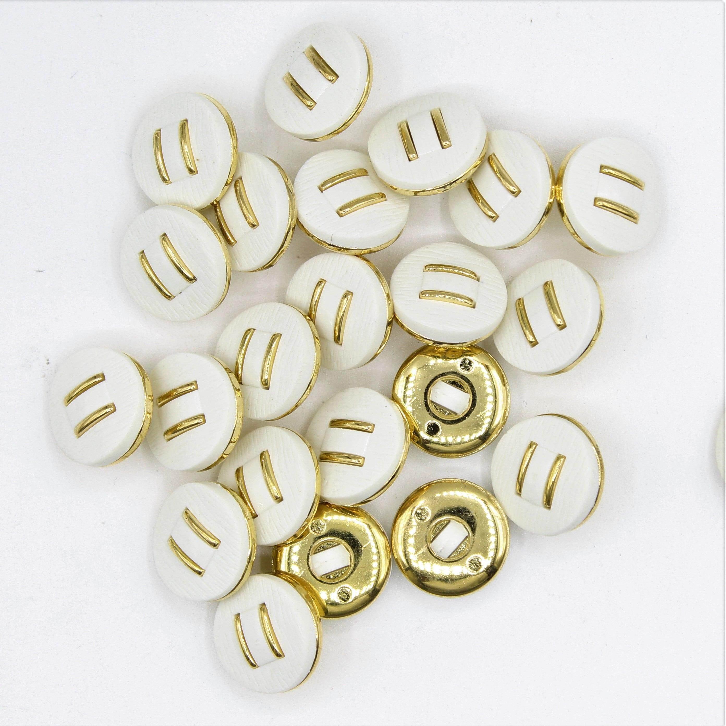 Blue / White Shank Button with 2 Golden Lines 15mm - ACCESSOIRES LEDUC BV