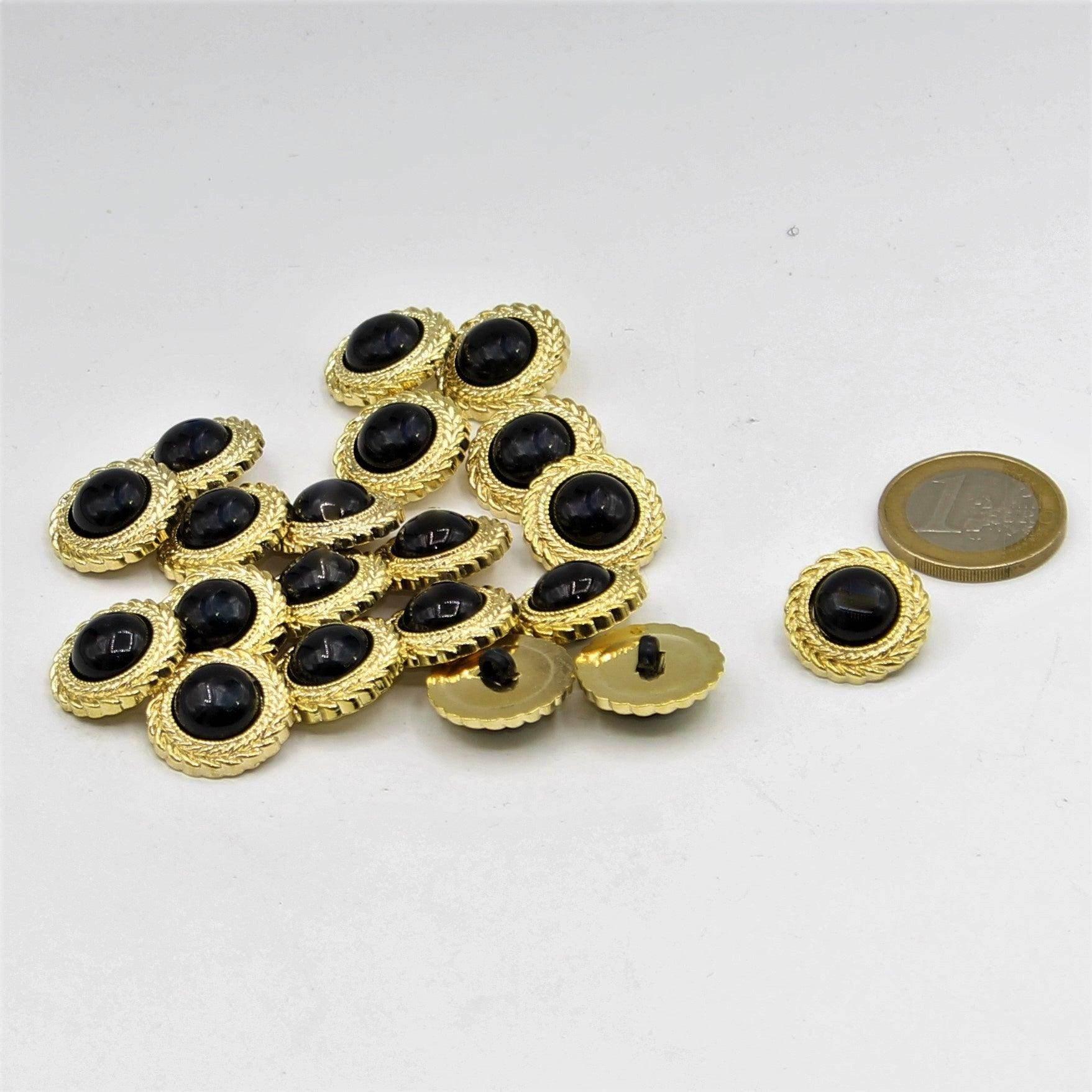 Gold Shank Button with Black Pearl in the center 13,15,18 and 20mm - ACCESSOIRES LEDUC BV