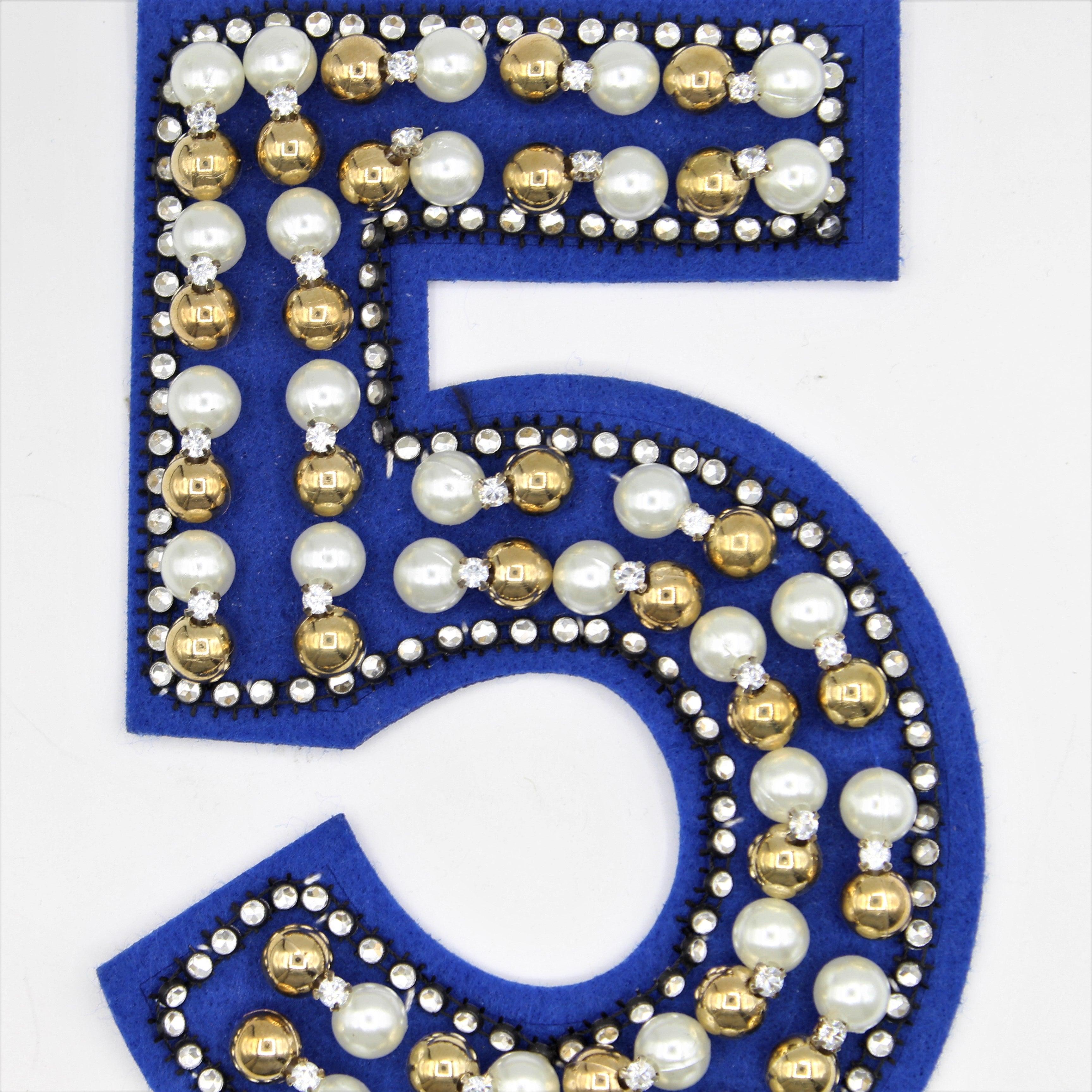 Blue Patch "5" with Pearls and Strass 18x11cm #APP1163 - ACCESSOIRES LEDUC