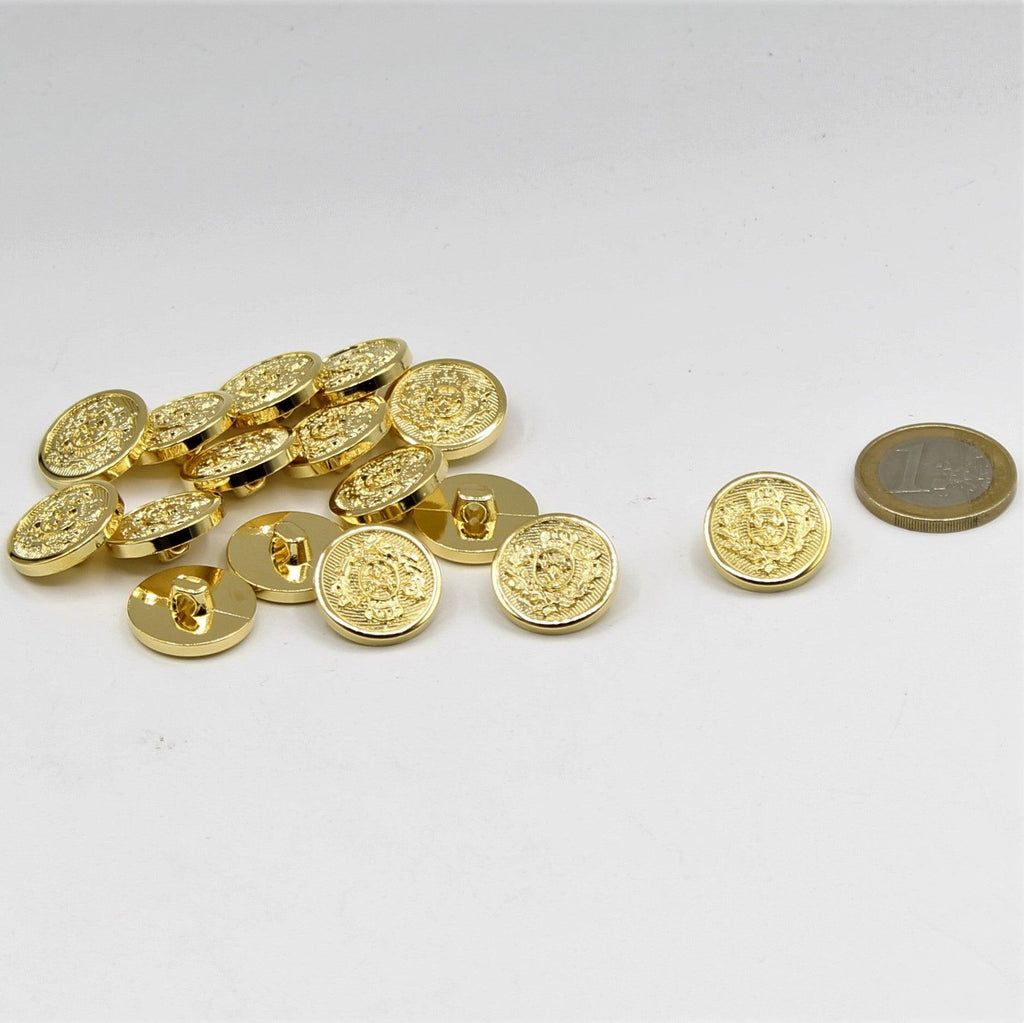 Gold and Silver Metallized Nylon Shank Button with Crown Design 15,18,20  and 23mm argentargentobotonesbottonebotónboutonbouton à  queueboutonsbronzebutonsbuttonbuttonscoronacouronnecrowndesigndoradodorégoldgoldengoudgoudenhotKMQknoopknoop  op