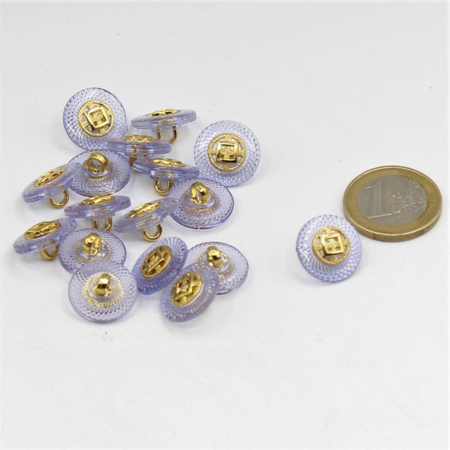 White or Purple Shank Button with Gold 15, 18mm - ACCESSOIRES LEDUC BV