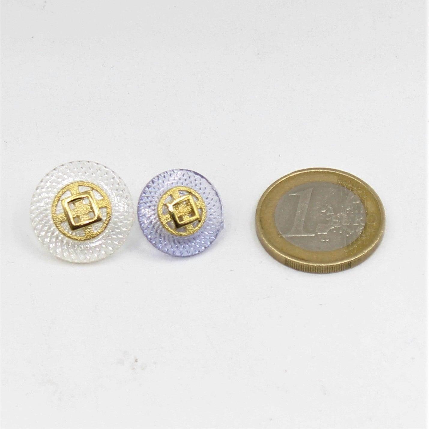 White or Purple Shank Button with Gold 15, 18mm - ACCESSOIRES LEDUC BV