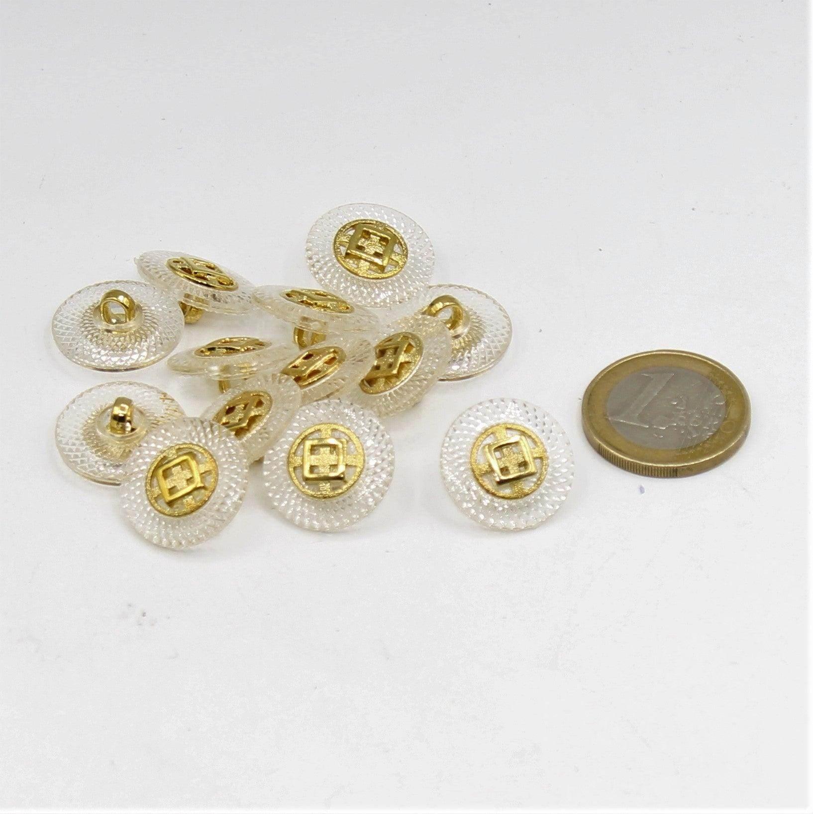 White or Purple Shank Button with Gold 15, 18mm - ACCESSOIRES LEDUC BV