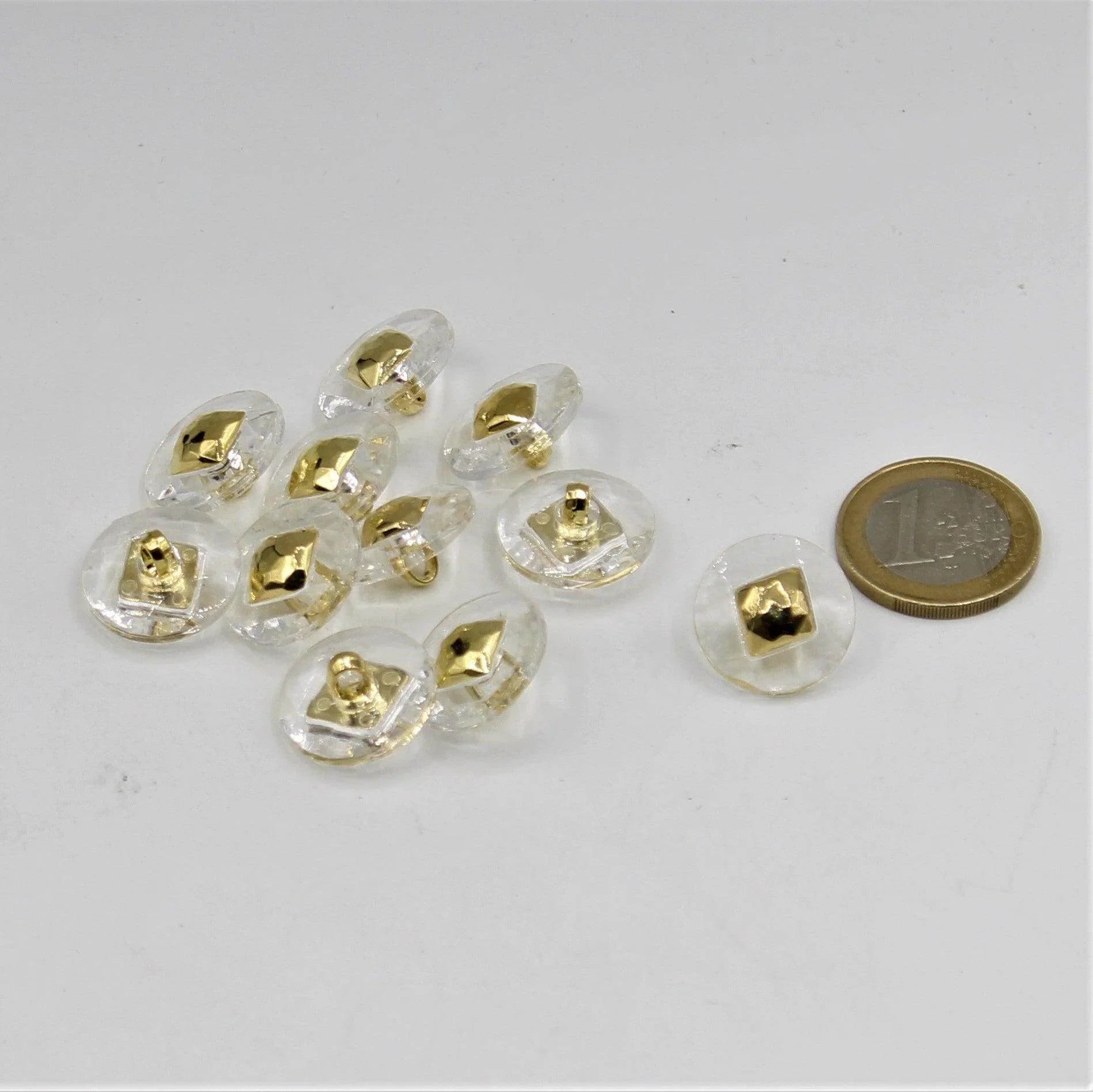 Transparent Shank Button with Gold Square 18mm - ACCESSOIRES LEDUC BV
