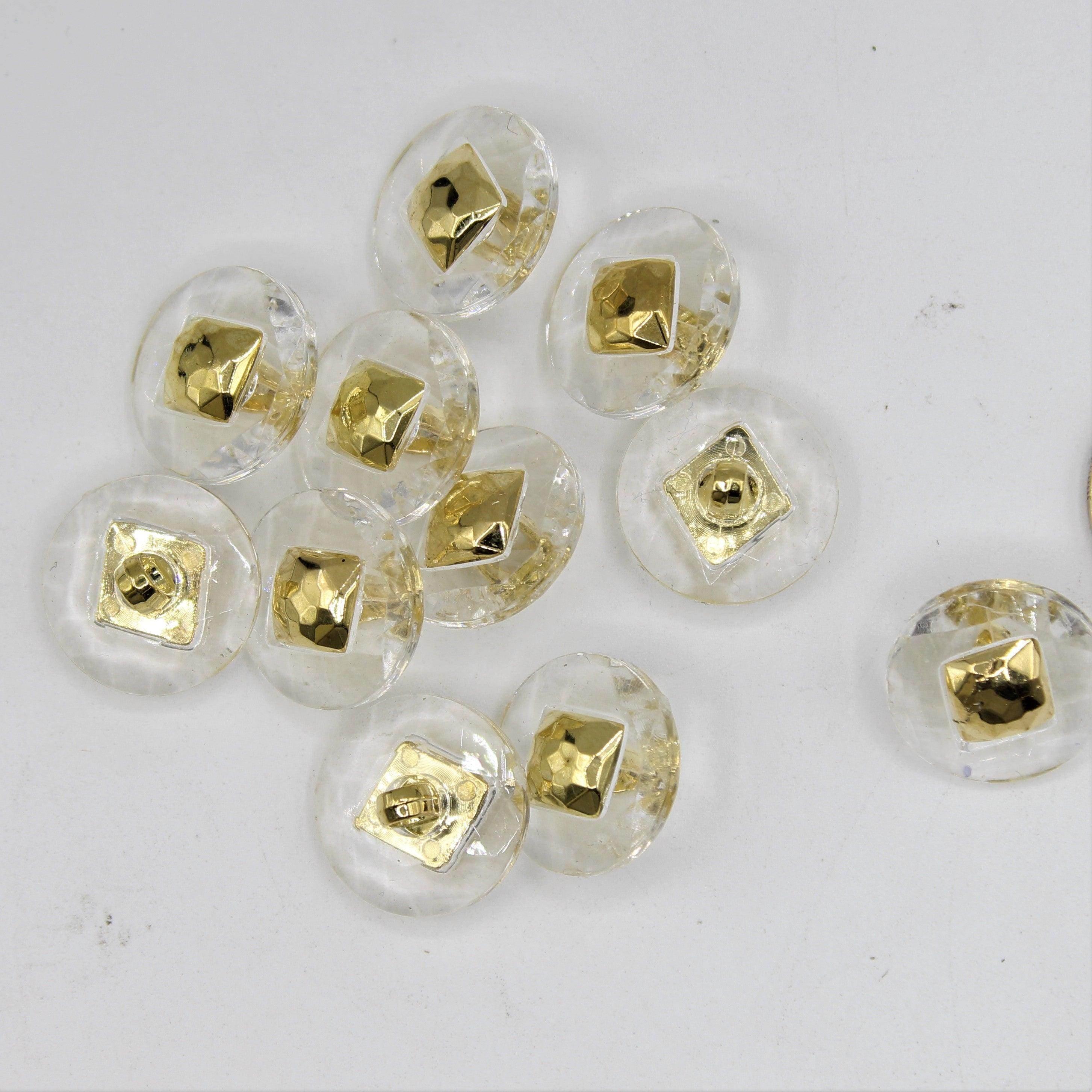 Transparent Shank Button with Gold Square 18mm - ACCESSOIRES LEDUC BV