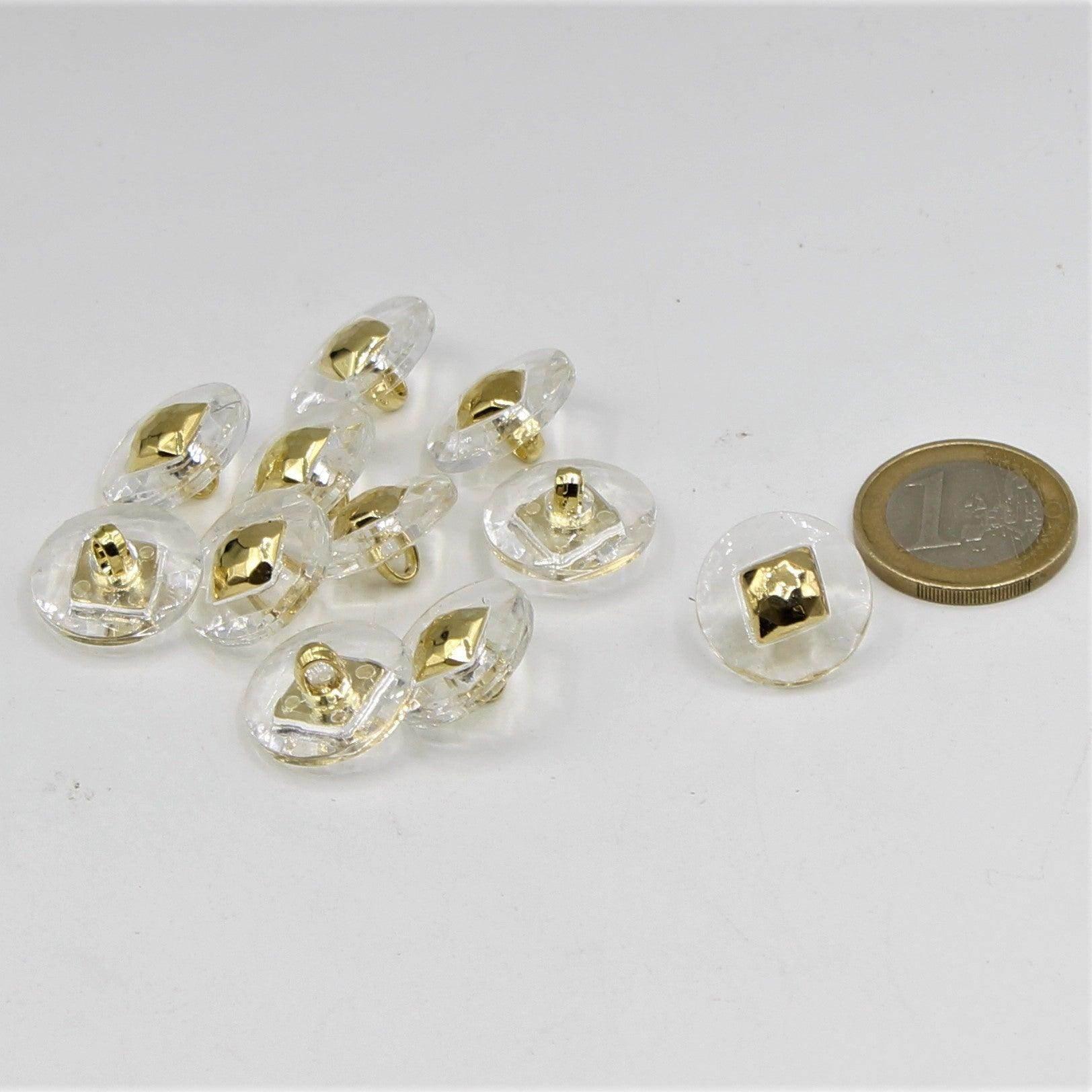 Transparent Shank Button with Gold Square 18mm - ACCESSOIRES LEDUC BV