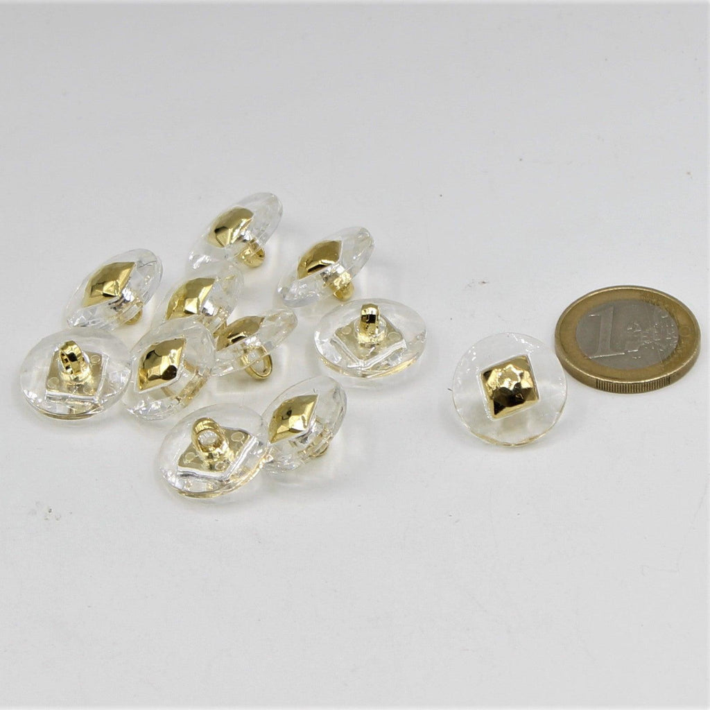 Transparent Shank Button with Gold Square 9mm - ACCESSOIRES LEDUC