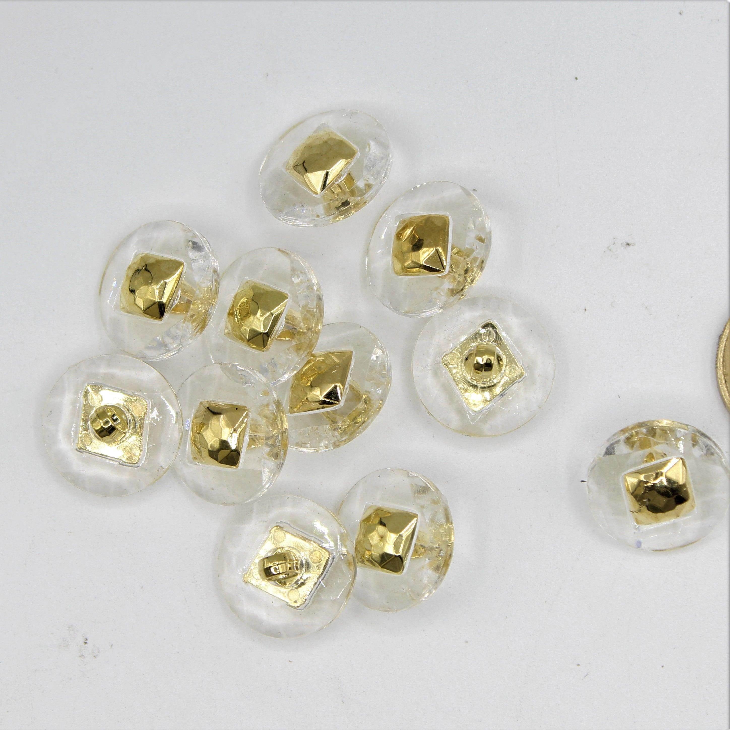 Transparent Shank Button with Gold Square 18mm - ACCESSOIRES LEDUC BV