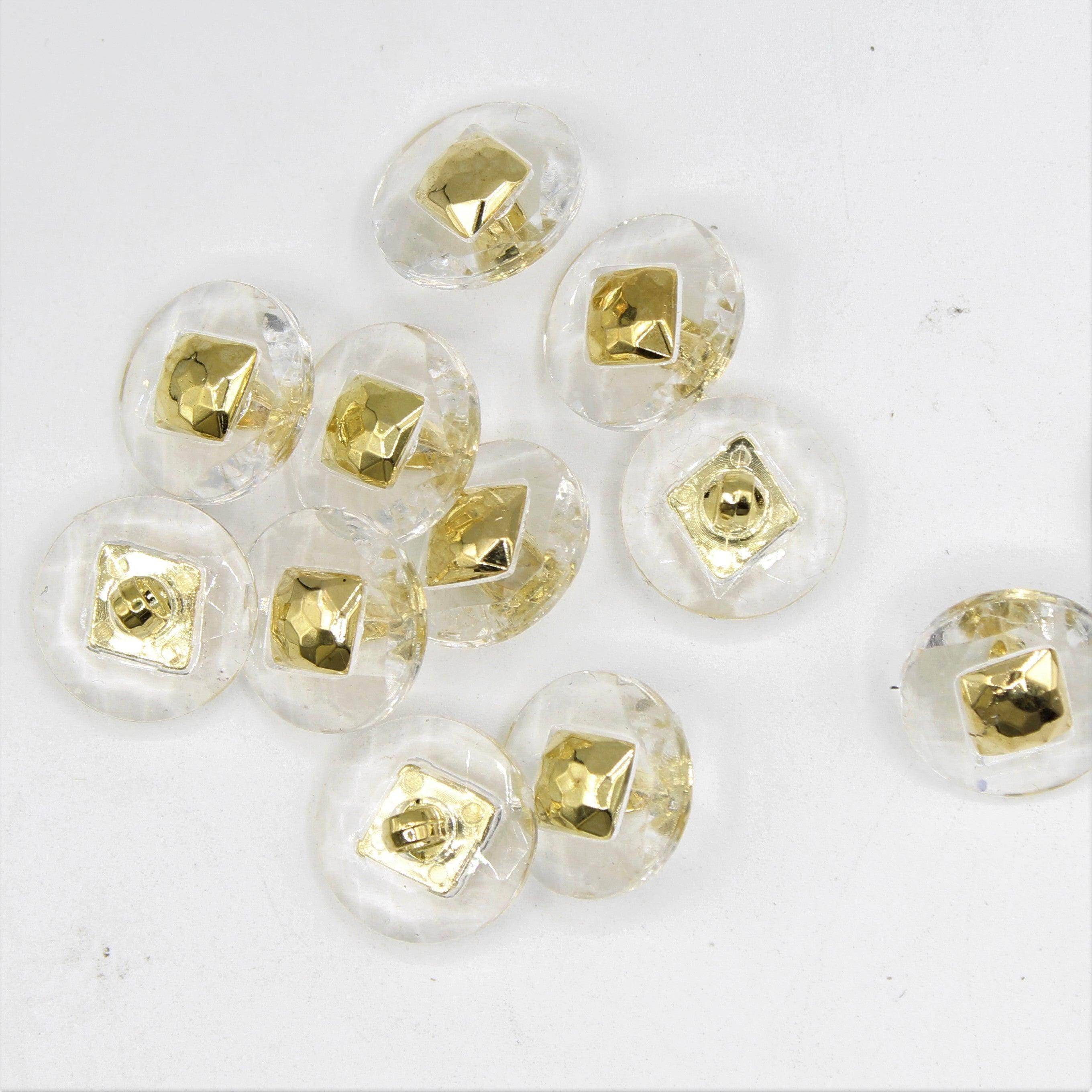 Transparent Shank Button with Gold Square 18mm - ACCESSOIRES LEDUC BV