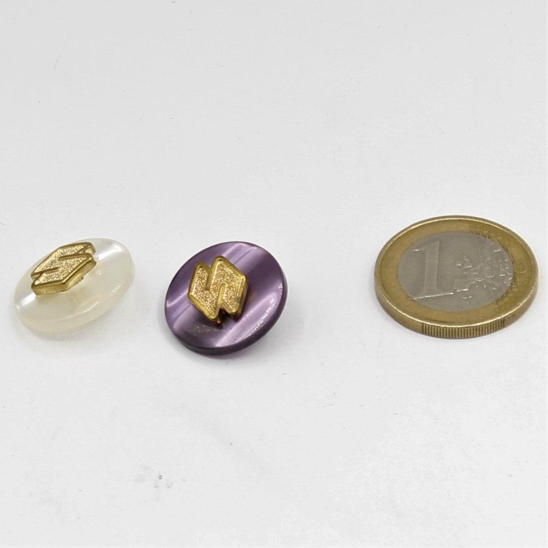 White or Purple Shank Button with Gold "S" Design 6 and 9mm - ACCESSOIRES LEDUC