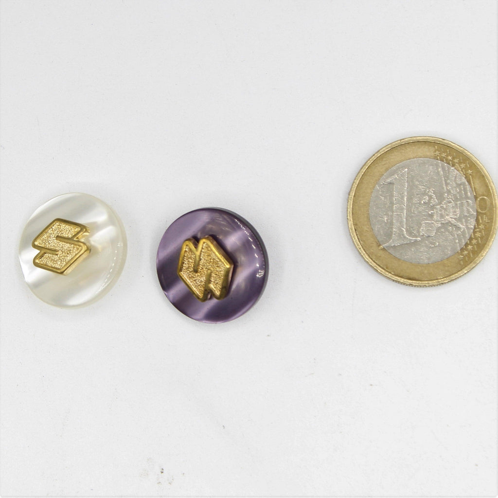 White or Purple Shank Button with Gold "S" Design 6 and 9mm - ACCESSOIRES LEDUC