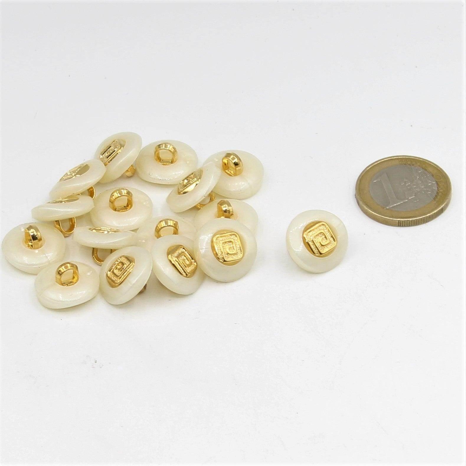 White Shank Button with Gold 15, 18mm - ACCESSOIRES LEDUC BV