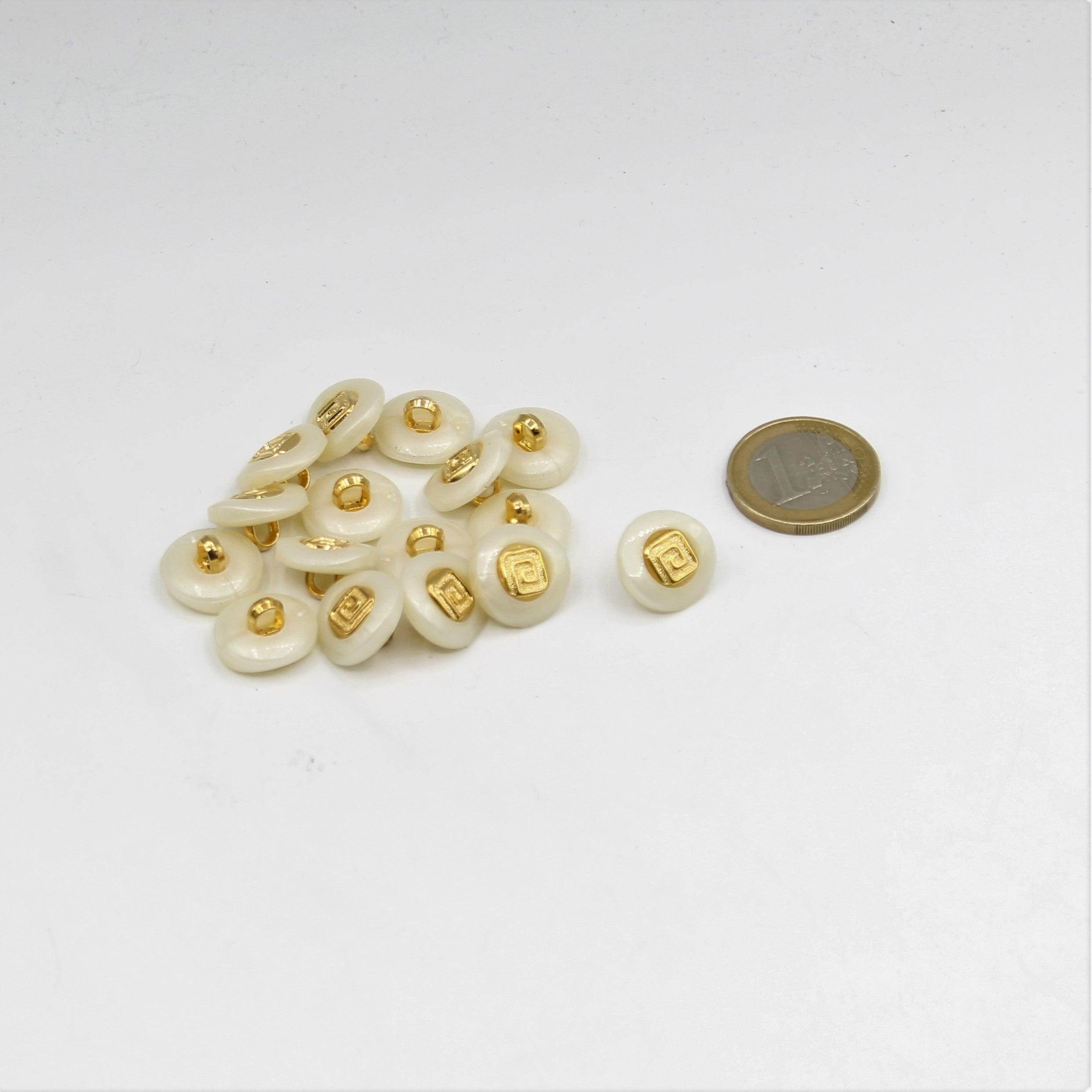 White Shank Button with Gold 15, 18mm - ACCESSOIRES LEDUC BV