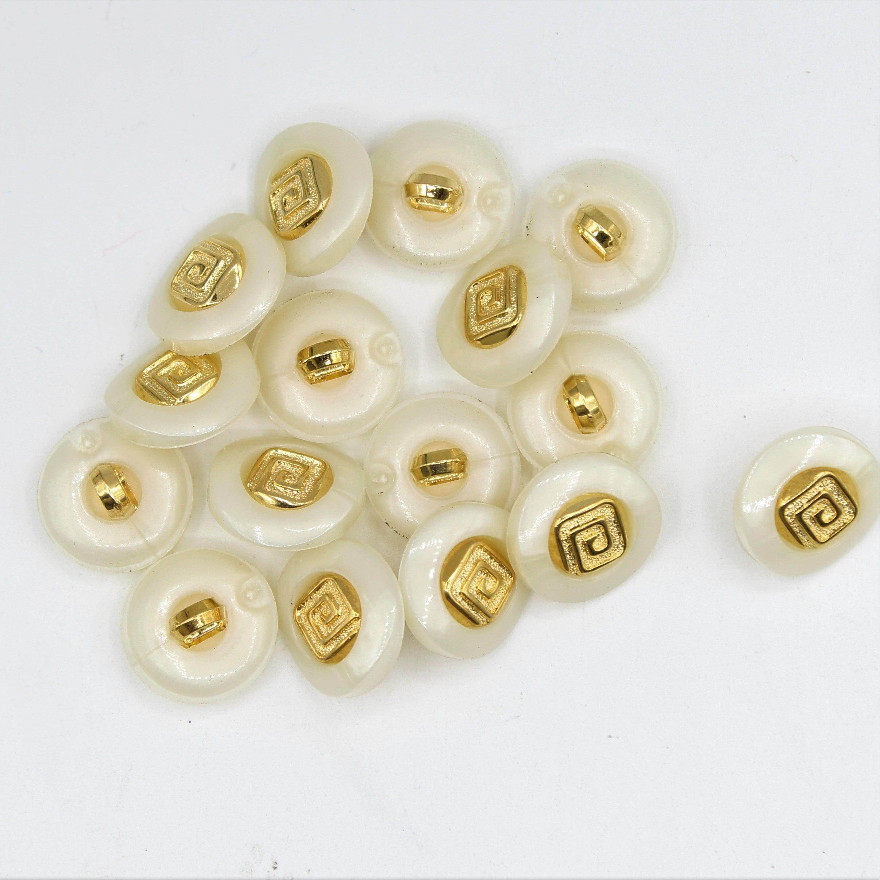 White Shank Button with Gold 15, 18mm - ACCESSOIRES LEDUC BV