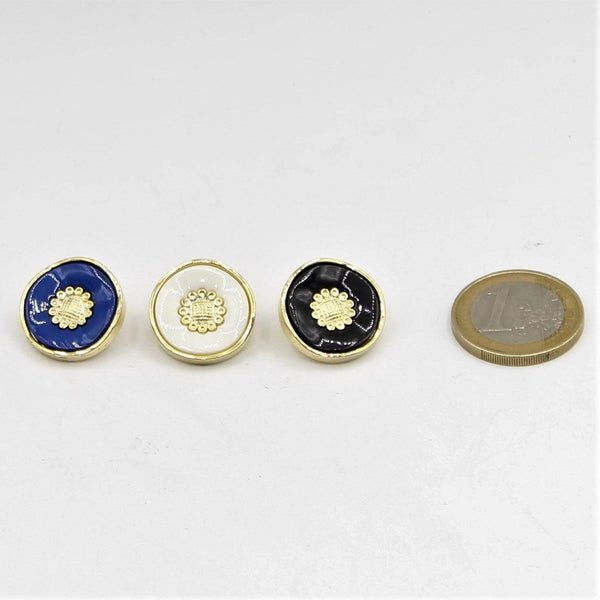 Black, white and Blue Shank Button with Gold 15,18 and 21mm - ACCESSOIRES LEDUC BV