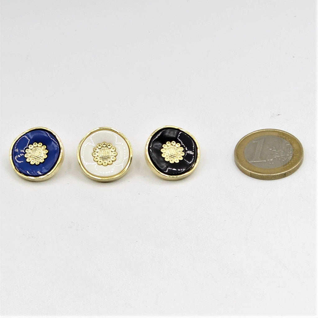 Ösenknopf schwarz, weiß und blau mit Gold 6,9 und 12 mm - ACCESSOIRES LEDUC