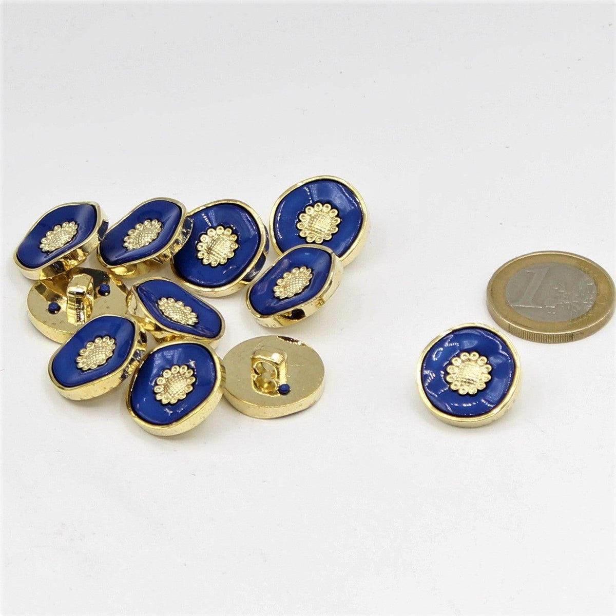 Black, white and Blue Shank Button with Gold 15,18 and 21mm - ACCESSOIRES LEDUC BV