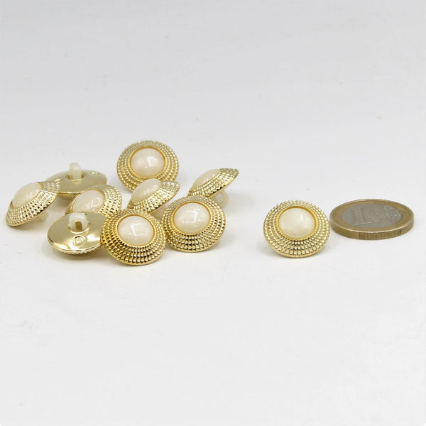 Nylon Knoop Op Voetje - Gouden Rand met witte parel - Maat 18mm
