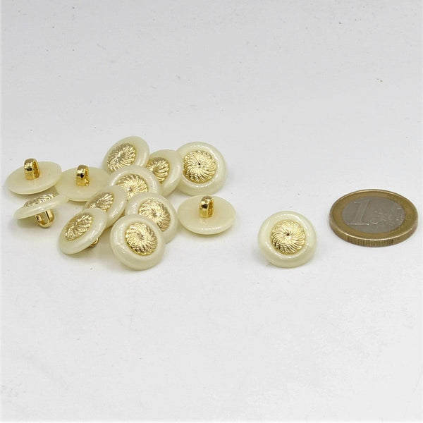 White Shank Button with Gold Spiral 6, 12mm - ACCESSOIRES LEDUC