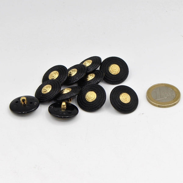 Schwarzer Ösenknopf mit Spiralkordel mit Gold 11 mm - ACCESSOIRES LEDUC