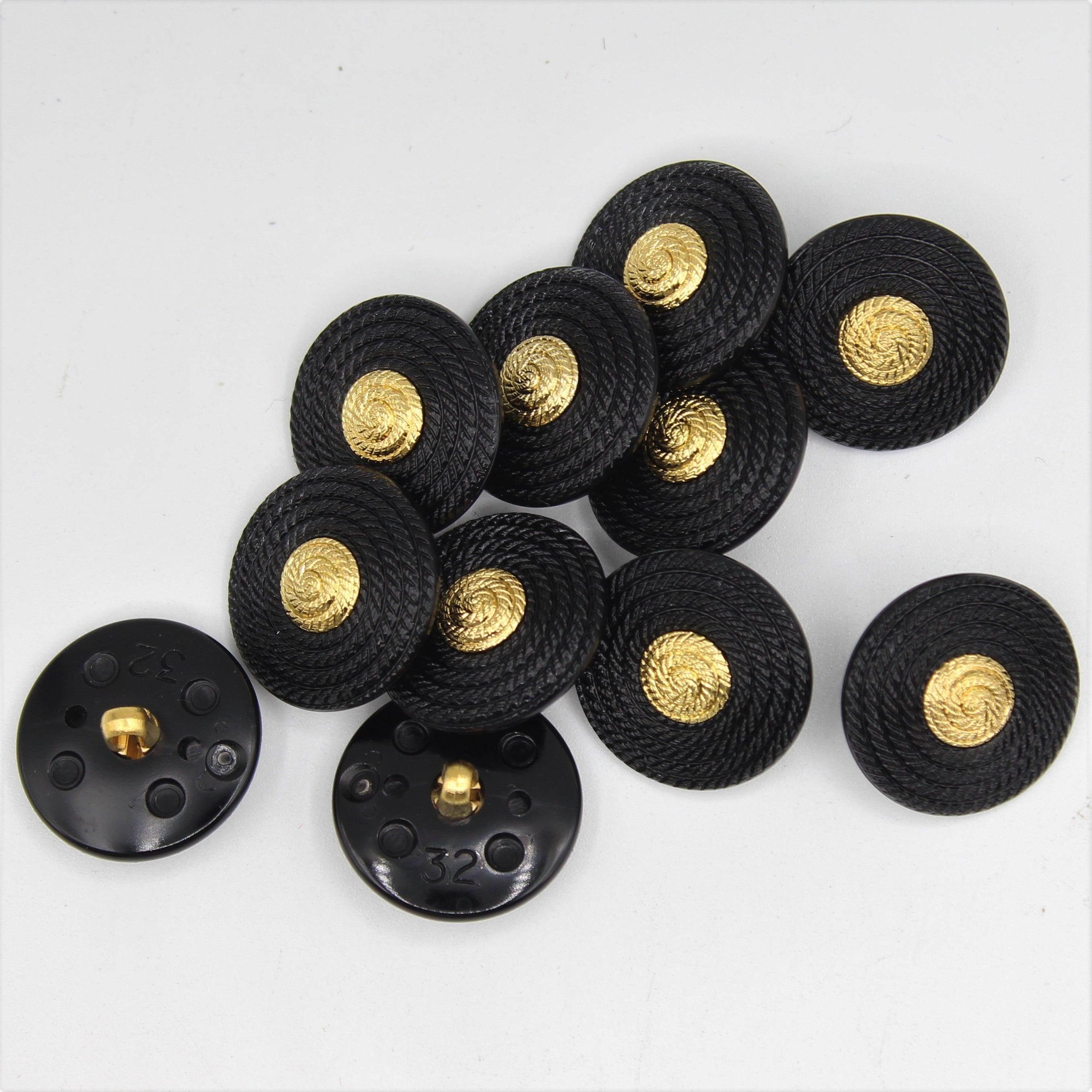 Black Shank Button Covered in Spiral Rope with Gold 20mm - ACCESSOIRES LEDUC BV