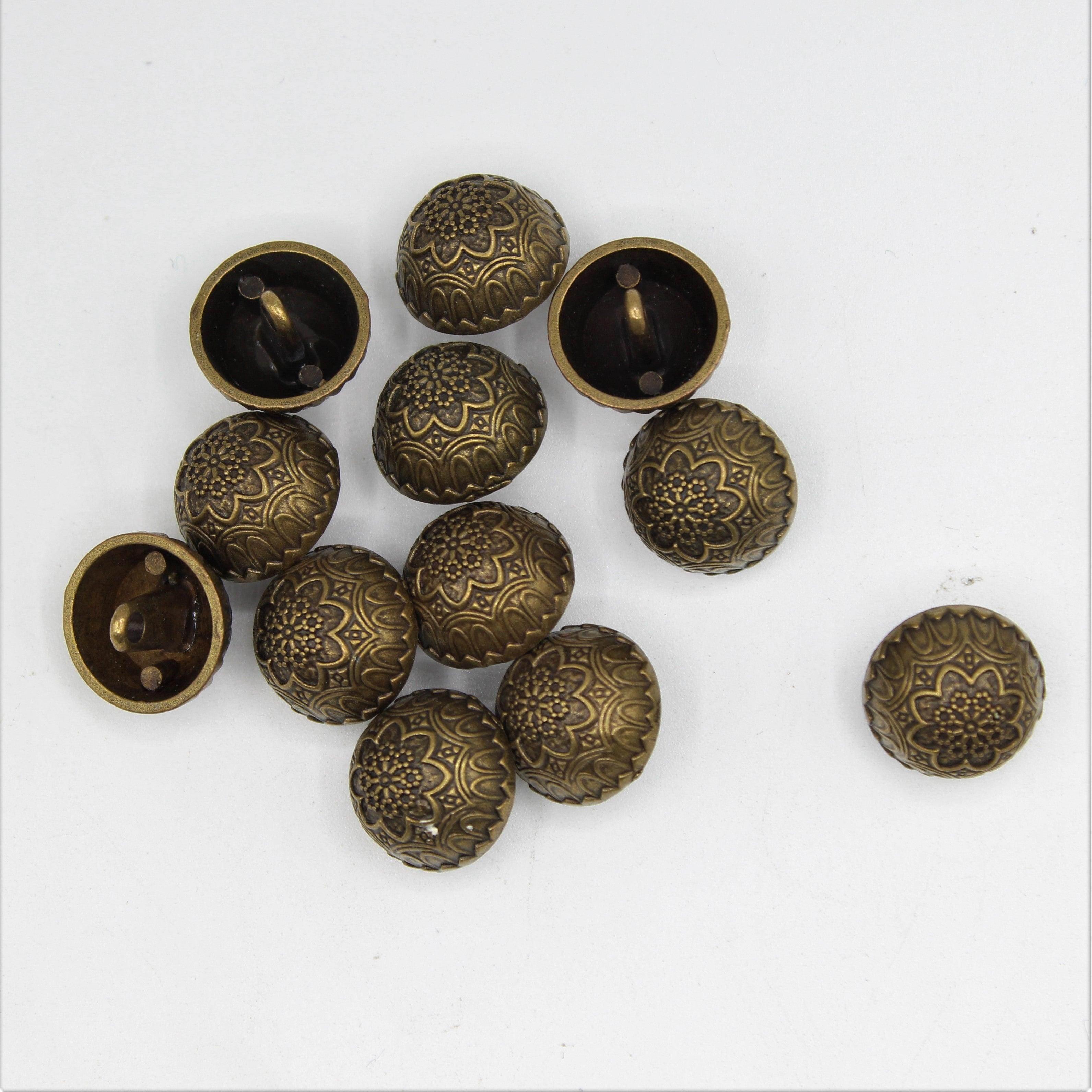 Vintage Metal Zamac Shank Button with Flower Pattern 15,18,20 and 23mm - ACCESSOIRES LEDUC BV