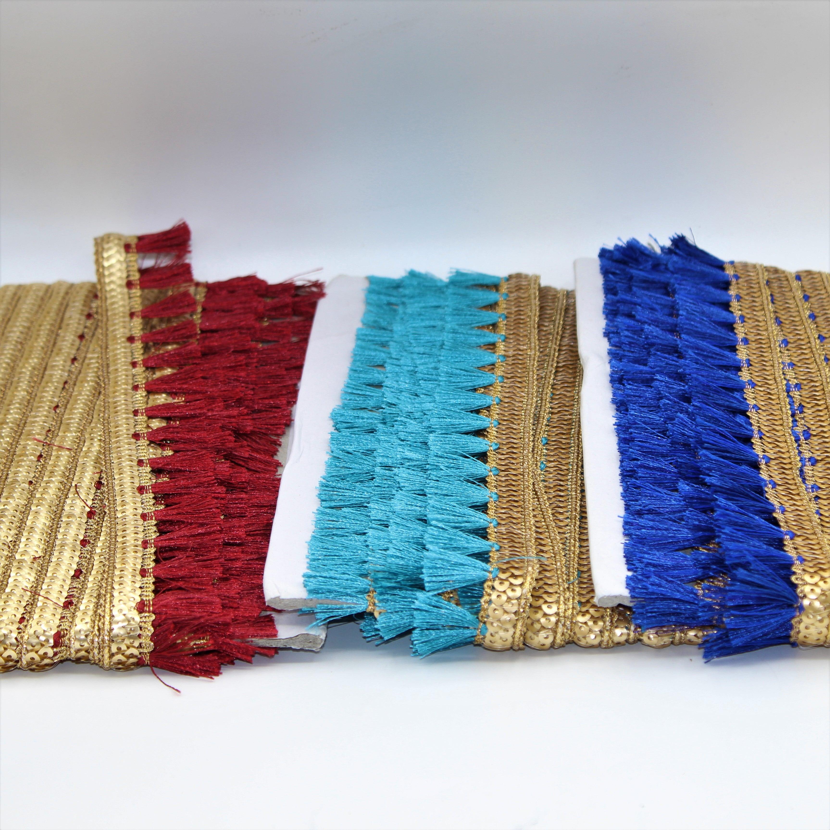 1Meter Golden ribbon with Sequins and Tassel in Different Colors 20mm - ACCESSOIRES LEDUC