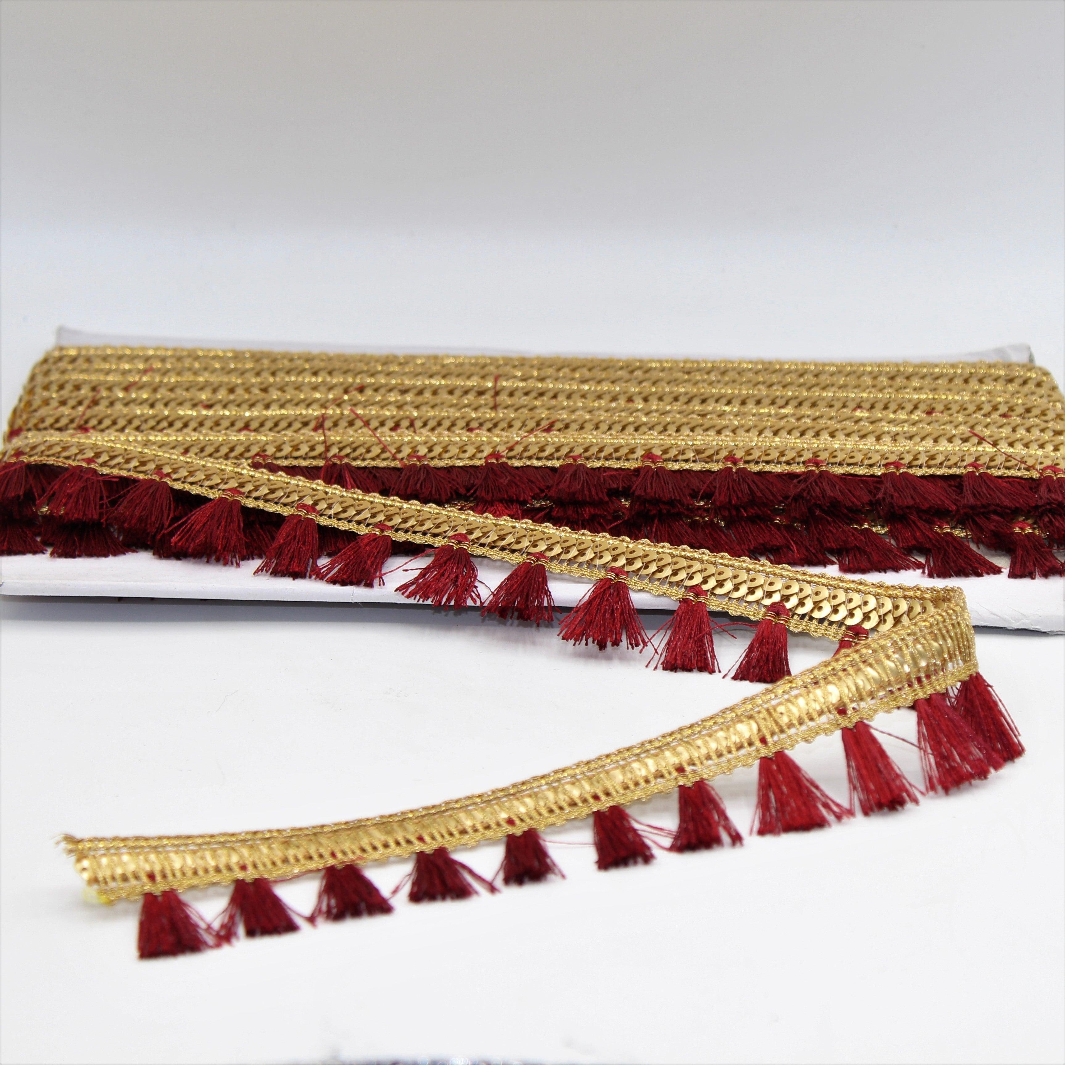 1Meter Golden ribbon with Sequins and Tassel in Different Colors 20mm - ACCESSOIRES LEDUC