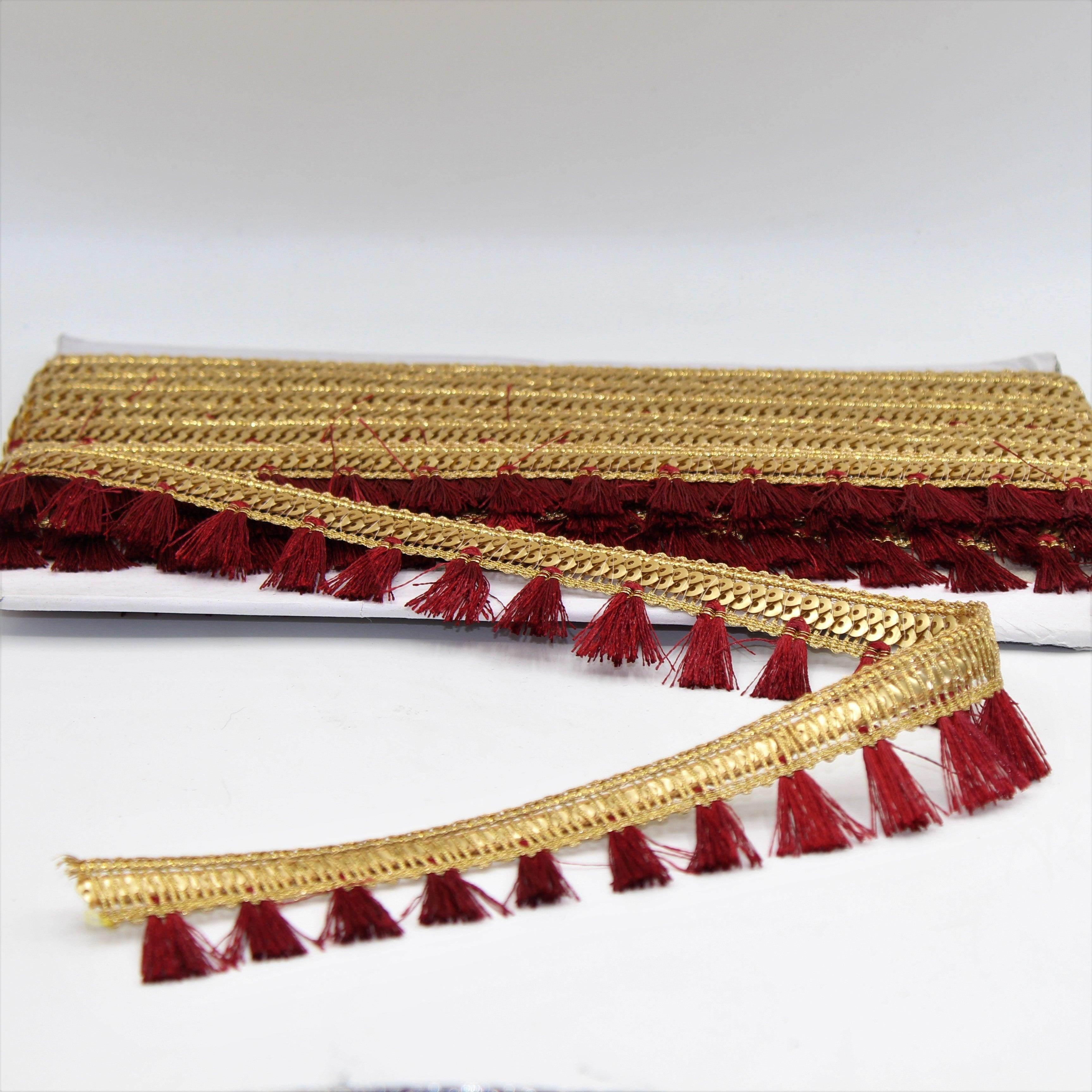 1Meter Golden ribbon with Sequins and Tassel in Different Colors 20mm - ACCESSOIRES LEDUC BV