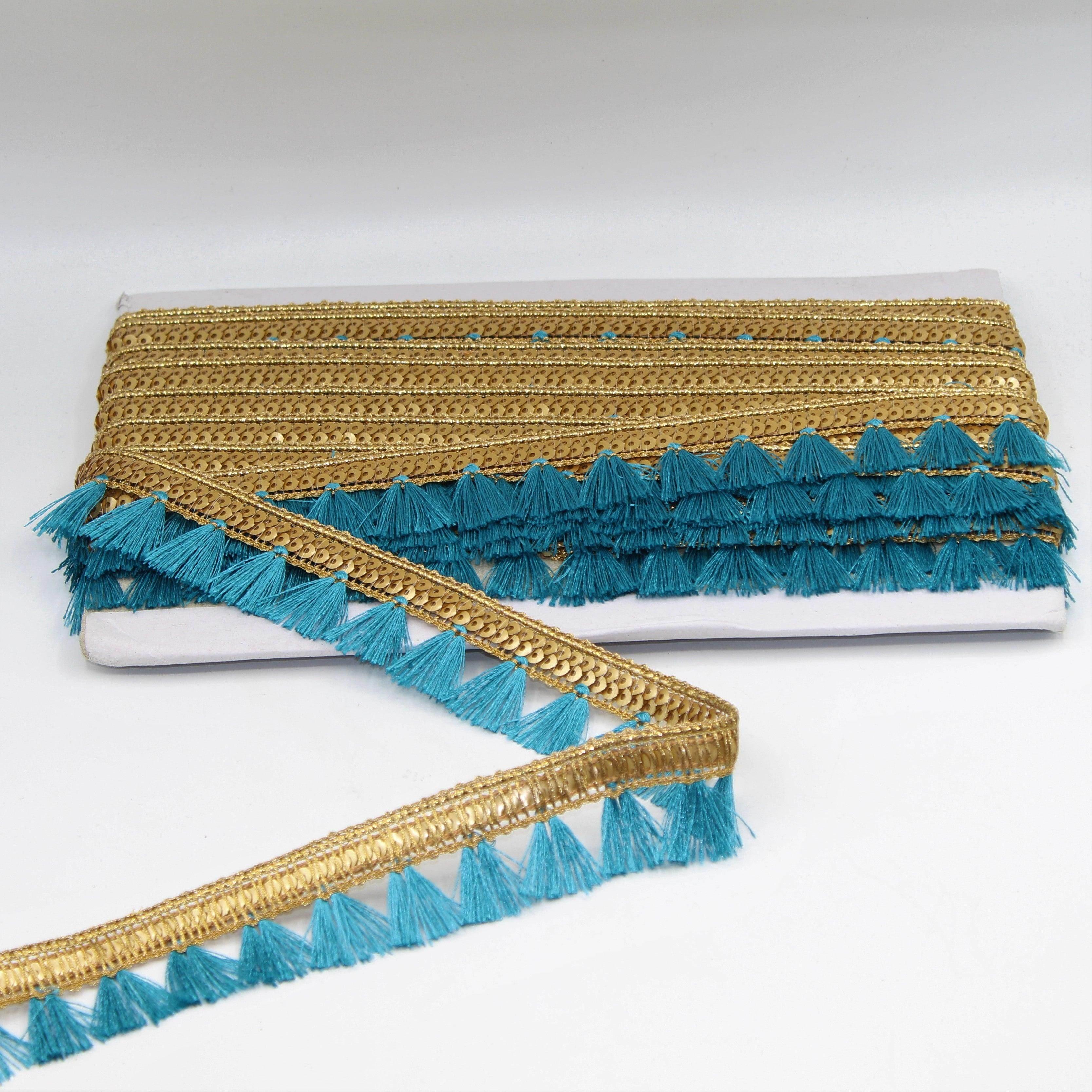 1Meter Golden ribbon with Sequins and Tassel in Different Colors 20mm - ACCESSOIRES LEDUC BV