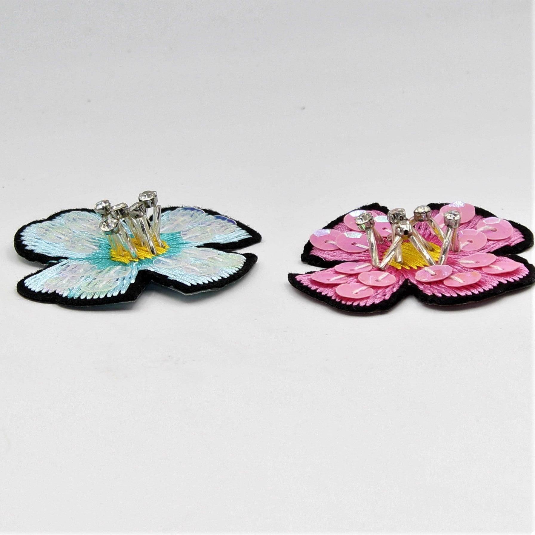 6 cm-Blue or Pink Floral Patches Iron-on With Strass and Glitter Sequins - ACCESSOIRES LEDUC BV