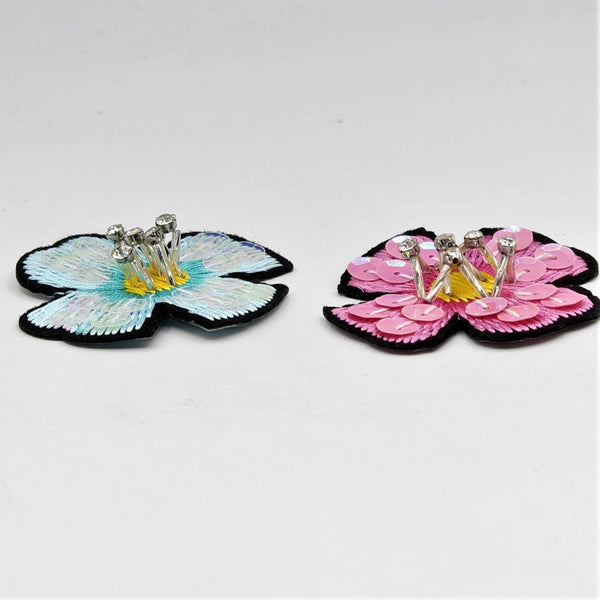 6 cm-Blue or Pink Floral Patches Iron-on With Strass and Glitter Sequins - ACCESSOIRES LEDUC BV