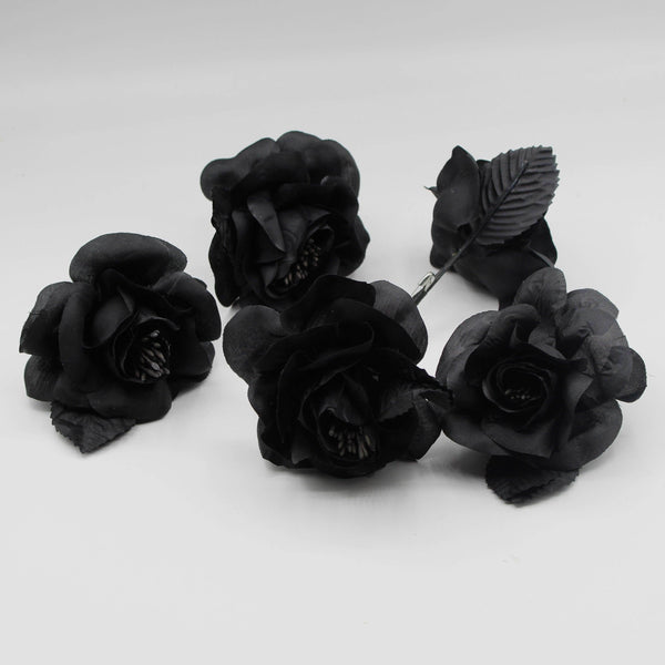 5 Plastic BROCHES/CORSAGE/FLOWERS, Length 7CM With Safety Pin, High Quality, Color BLACK - ACCESSOIRES LEDUC BV