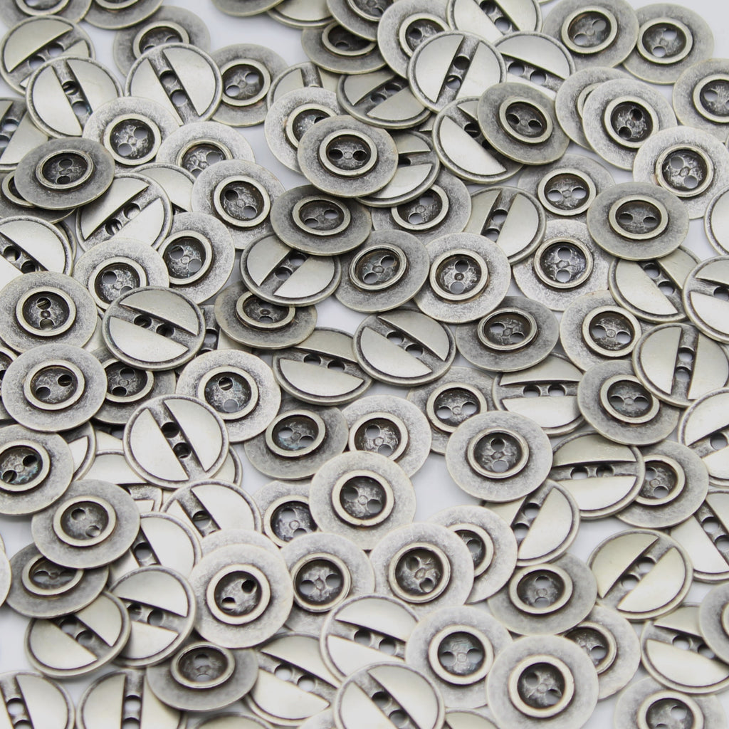 18mm- Thin Metal Zamak BUTTONS with two Holes, colour Old Silver #KZ2100