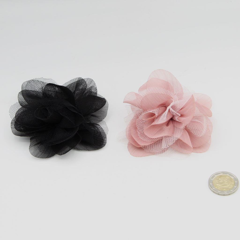 Roze of zwarte stof bloem broche, handgemaakte stof broche, bruiloft bloem broche, bloem broche voor damesjas