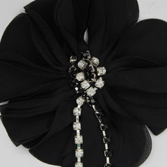 Large Fabric Flower Brooch with Strass chain, Large Flower for ceremony, Hanging accessory, BLACK color #BRO1002 - ACCESSOIRES LEDUC BV